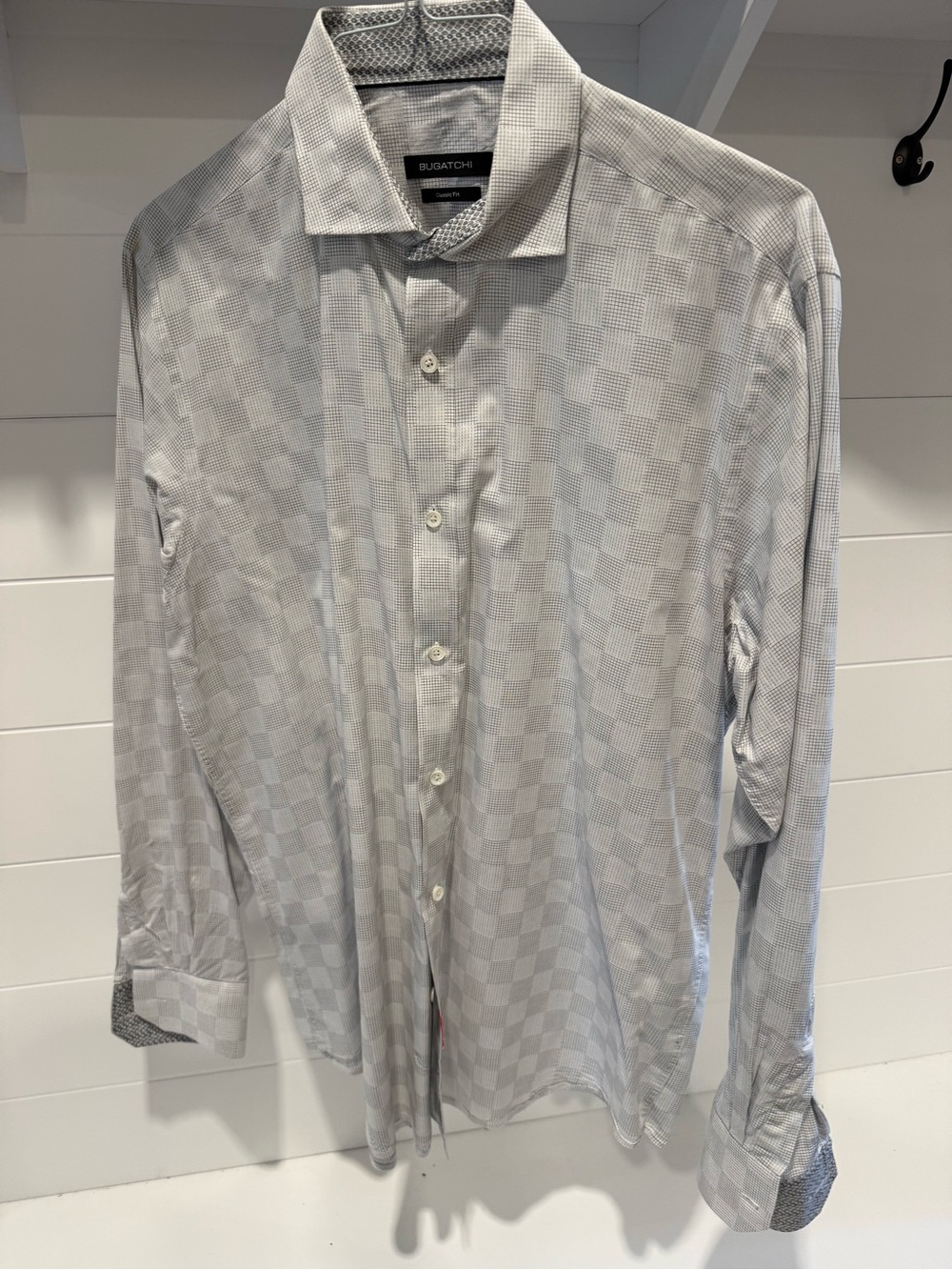 Bugatchi Men's Light Gray Checker Dress Shirt